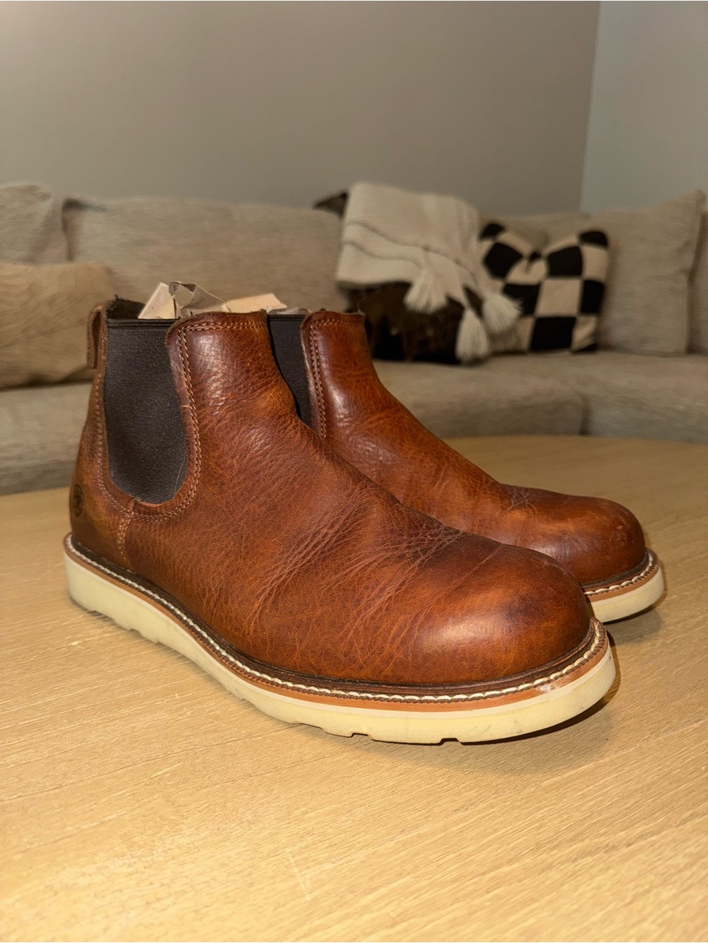 Ariat Brown Leather Slip On Boots with Cream Sole